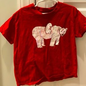 Hanes red T-shirt with hand painted  polar bears
